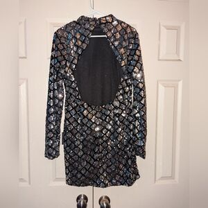 Lulu's Black Bodycon Dress with Mock Neck and Long Sleeves